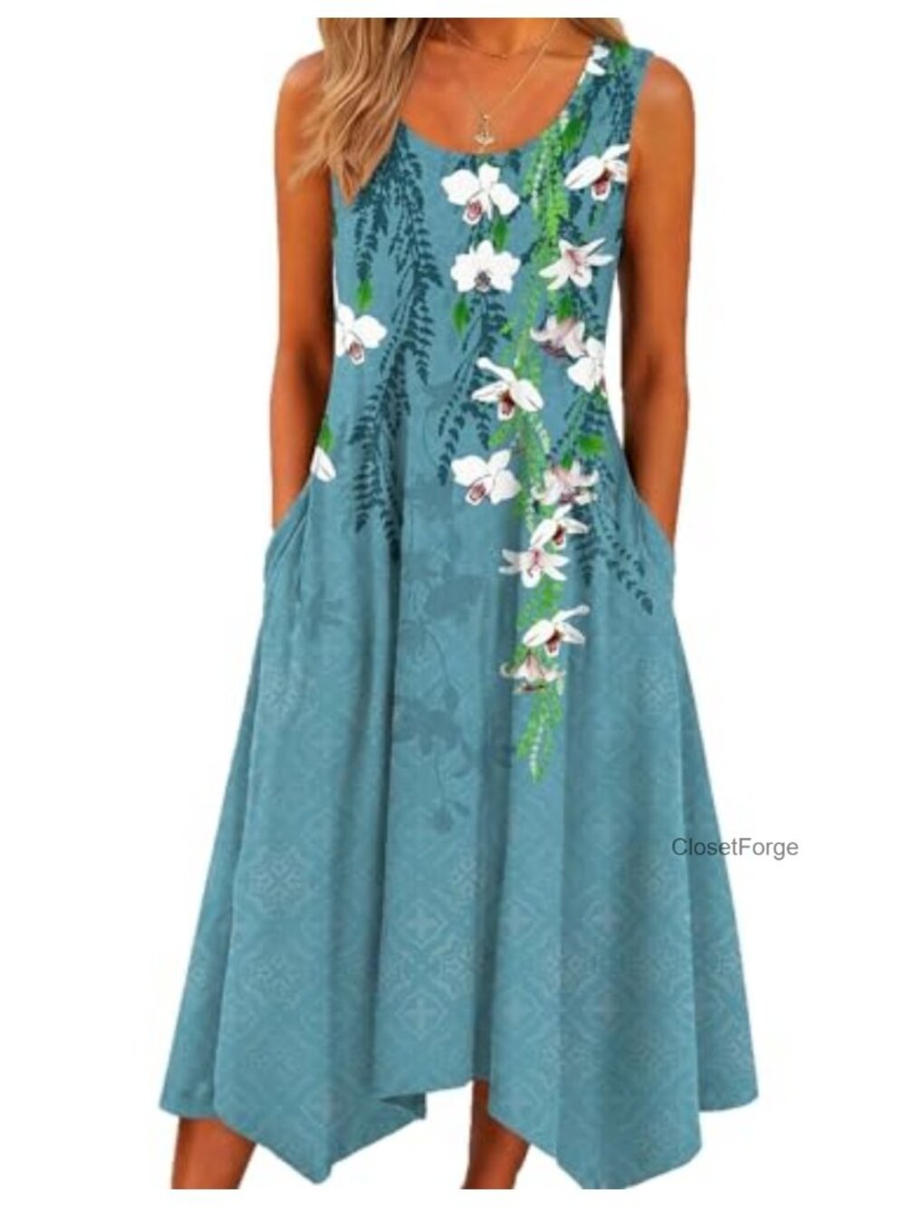 Womens Sleeveless Tank Sundress with Pockets Floral Midi Beach